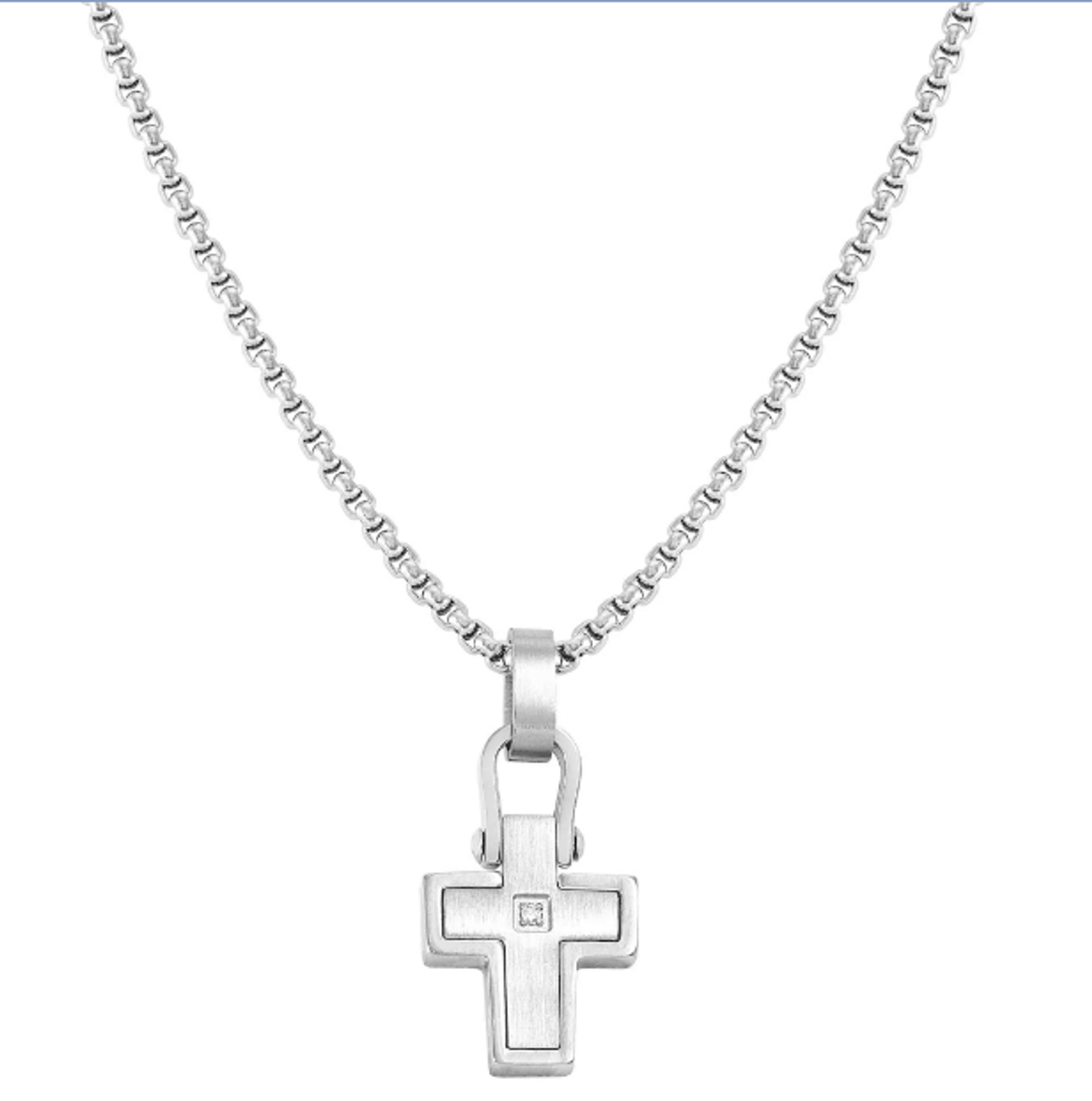 Naszyjnik stalowy męski Nomination Italy Manvision z krzyżem i białą cyrkonią 133005 001.png